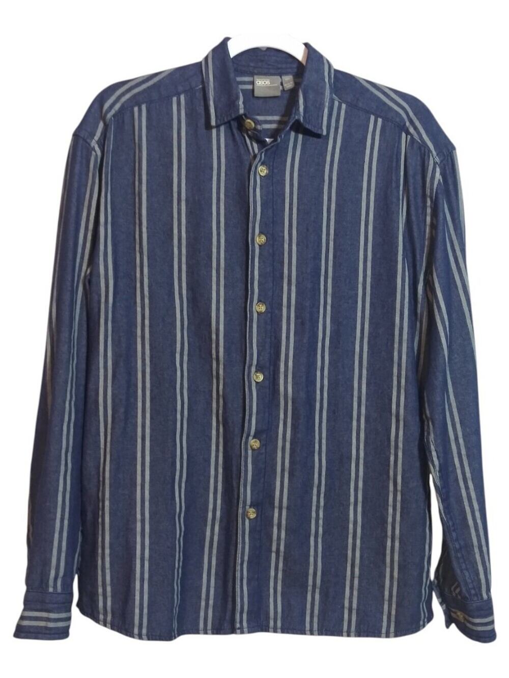 ASOS Blue Vertical Stripe Button-Up Denim Cotton Oversized Casual  Shirt Sz 2XS